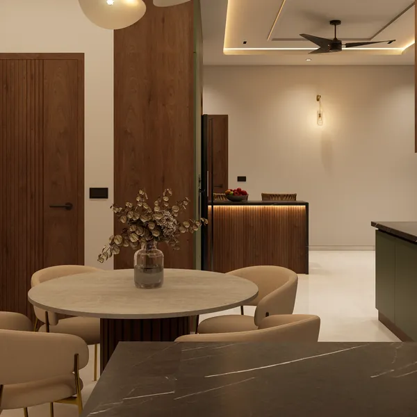 Round dining table beside the kitchen